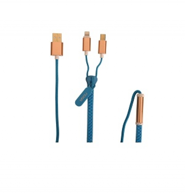 Cable USB zipper 2 en 1 Z9  celeste (4445)