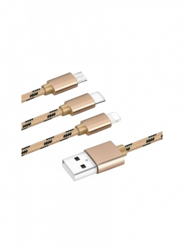 3 En 1 Cable Usb A Micro Usb / Lightning / Tipo C Malla (5588)