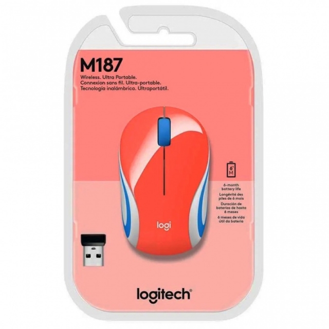 Mouse Logitech Inalambrico-M187 Rojo/Blanco/Azul ( 6890 )
