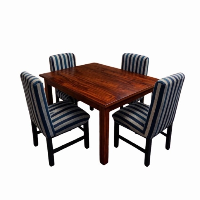 MESA RECTANGULAR DE 1.20MT NOGAL + 4 SILLAS VESTIDAS ( 7343 )