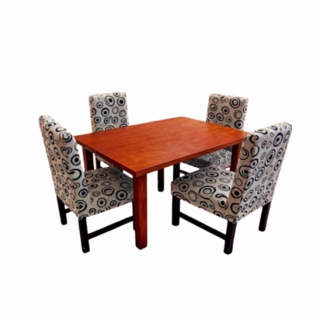 MESA RECTANGULAR DE 1.20MT CAOBA + 4 SILLAS VESTIDAS ( 7343 )