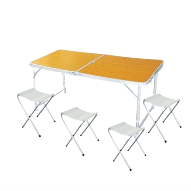 MESA PLEGABLE 120X60 + 4 BANQUETAS DE CAMPING ( 8083 )