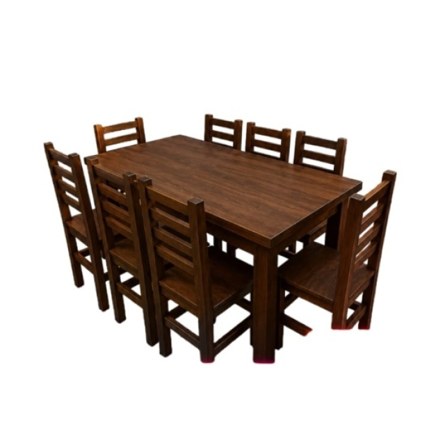 MESA DE PINO 1.80MT + 8 SILLAS COLOR NOGAL ( 7345 )