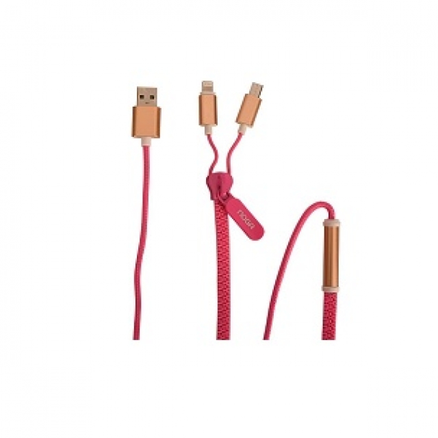 Cable USB zipper 2 en 1 Z9 rosa (4447)