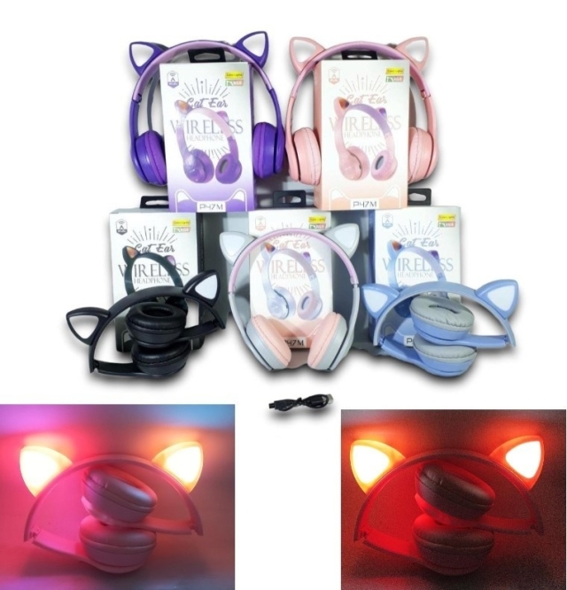 Auricular Bluetooth vincha orejas gatito P47 ( 6466 )
