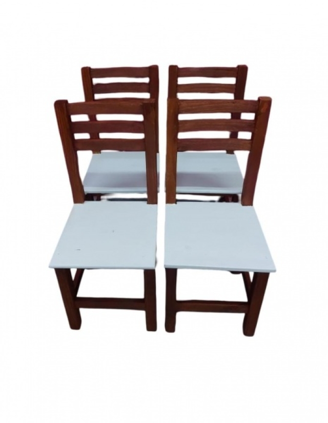 SILLA DE PINO COLOR CAOBA Y BLANCO ( 7437 )