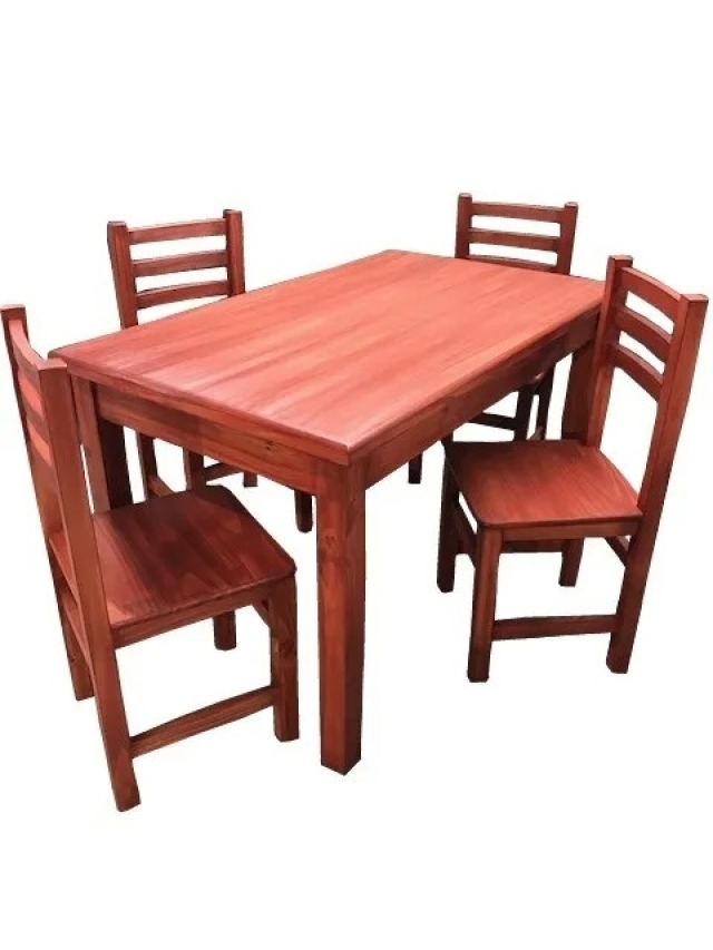 MESA DE 1.20MT + 4 SILLAS DE PINO COLOR CAOBA ( 7341 )