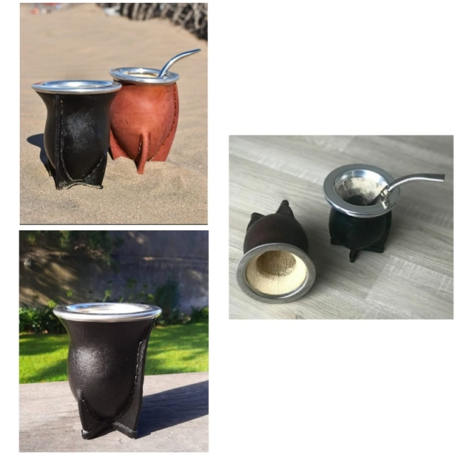 MATE  PORONGO REVESTIDO EN CUERO Y ACERO  ( 8089 )