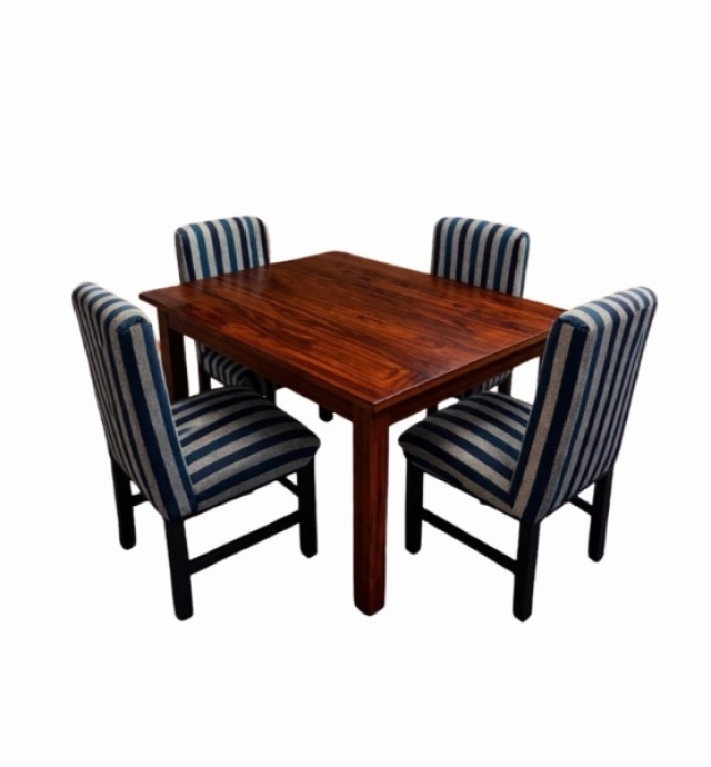 MESA RECTANGULAR DE 1.20MT NOGAL + 4 SILLAS VESTIDAS ( 7343 )