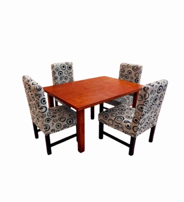 MESA RECTANGULAR DE 1.20MT CAOBA + 4 SILLAS VESTIDAS ( 7343 )