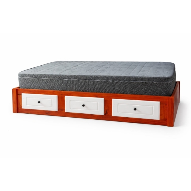 CAMA BOX 1 PLAZA + COLCHON 26CM  COLOR CAOBA Y BLANCO ( 7980 )
