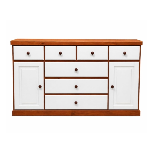  COMODA 1.60MT 7 CAJONES + 2 PUERTAS COLOR CAOBA Y BLANCO  ( 7528 )